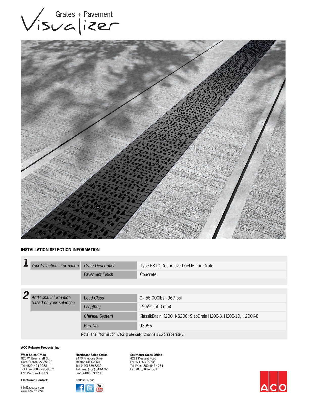 Trinchera - Rejilla Prefabricada de 8" Modelo Hierro Dúctil Decorativo, Marca Aco México, Quima, 681Q, Distribuidor autorizado, Proveedor autorizado, Hoja tecnica, Ficha tecnica, Hoja seguridad