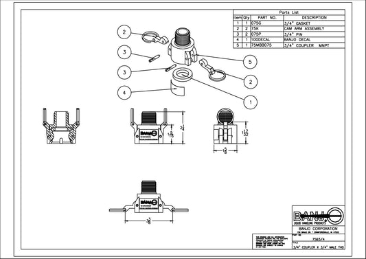 Adaptador Switch A Roos, Marca Banjo, 75b3-4, Quima, Proveedor autorizado, Distribuidor autorizado, Hoja tecnica, Ficha tecnica, Hoja seguridad