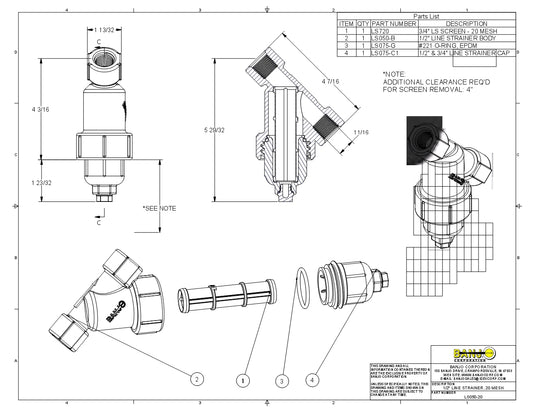 Filtro en Y de Polipropileno con rejilla de Acero Inoxidable de 1/2" a 3/4" marca Banjo, Quima.com, LS050 LS075, Hoja Tecnica