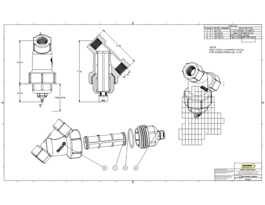 Filtro en Y de Polipropileno de 1 a 1/4" con rejilla de Acero Inoxidable marca Banjo, Quima.com, LS100 LS125 , Hoja Tecnica