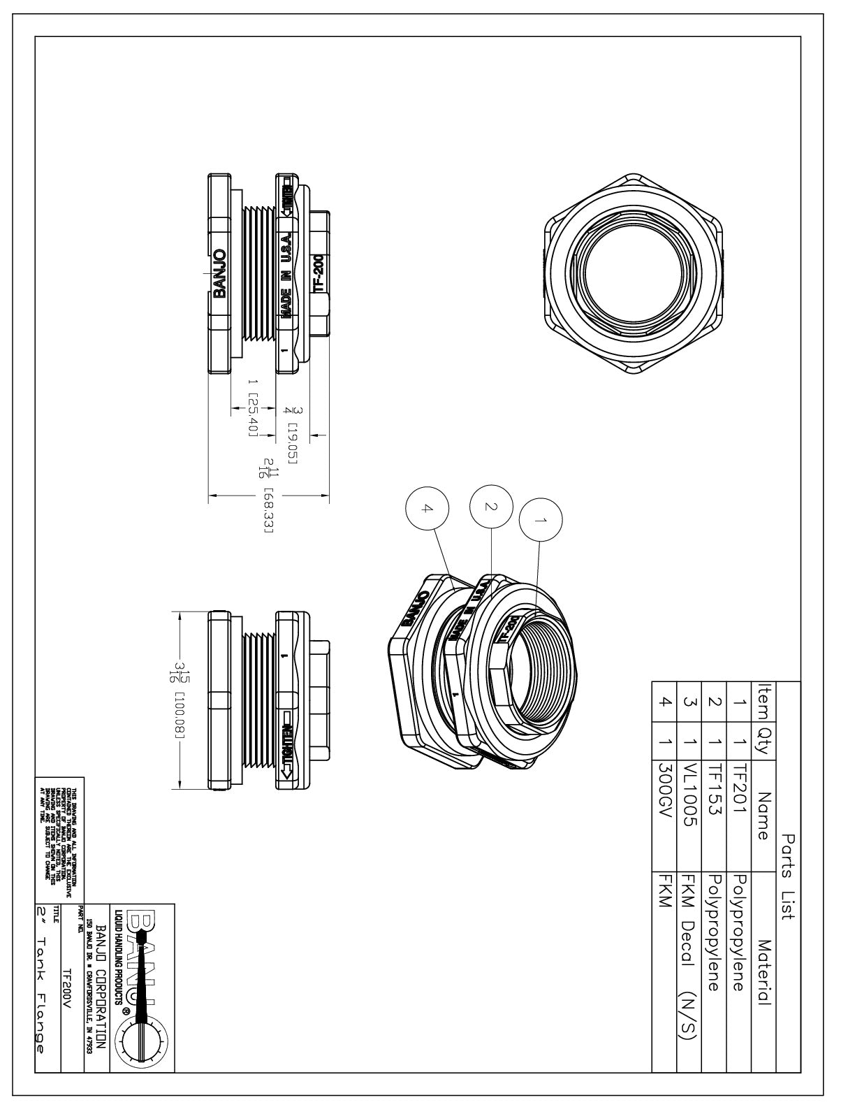 Conexión Hexagonal Bulkhead para Tanque de Polipropileno, Marca Banjo México, Quima, TF200V, Distribución autorizada, Proveedor autorizado, Hoja tecnica, Ficha tecnica, Hoja seguridad