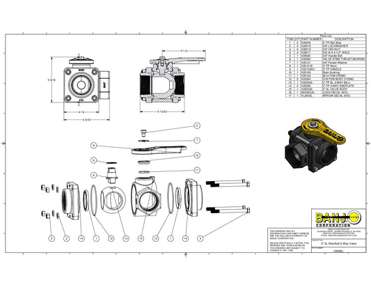 Válvula de Bola de 3 Vías con Salida Lateral Rosca Hembra de 3/4", Marca Banjo México, V075SL, Quima, Distribuidor autorizado, Proveedor autorizado, Hoja técnica, Ficha técnica, Hoja seguridad