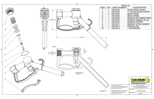 Válvula Dispensadora Estilo Gasolinera de 1" Marca Banjo México ,VN100, Quima, Proveedor autorizado, Distribuidor autorizado, Ficha técnica, Hoja técnica, Hoja seguridad
