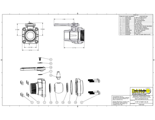 Válvula de Bola compacta de 3'' Rosca Hembra y Rosca Macho , Marca Banjo México , Quima , Hoja técnica , Hoja seguridad, Ficha tecnica, VSMT200