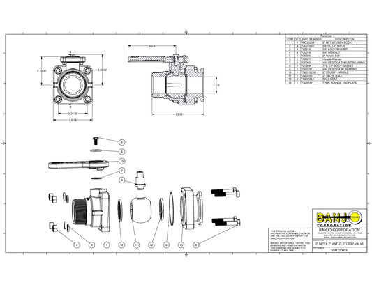 Válvula Manifold Uso Rápido de 2", Marca Banjo México, Quima, VSMT200CF, Distribuidor autorizado, Proveedor autorizado, Hoja seguridad, Hoja tecnica, Ficha tecnica