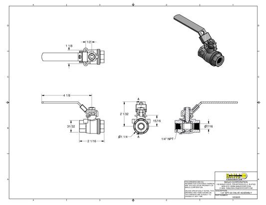 Válvula de Bola de Amplia Apertura 1/4", Marca Banjo México, Quima, VSS025, Distribuidor autorizado, Proveedor autorizado, Hoja técnica, Ficha técnica, Hoja seguridad