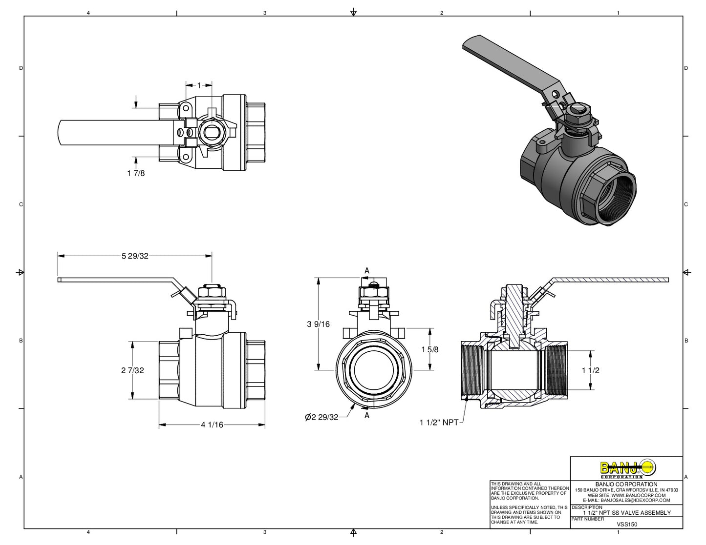 Válvula de Bola de Amplia Apertura 1 1/2", Marca Banjo México, Quima, VSS150, Proveedor autorizado, Distribuidor autorizado, Hoja técnica, Ficha técnica, Hoja seguridad