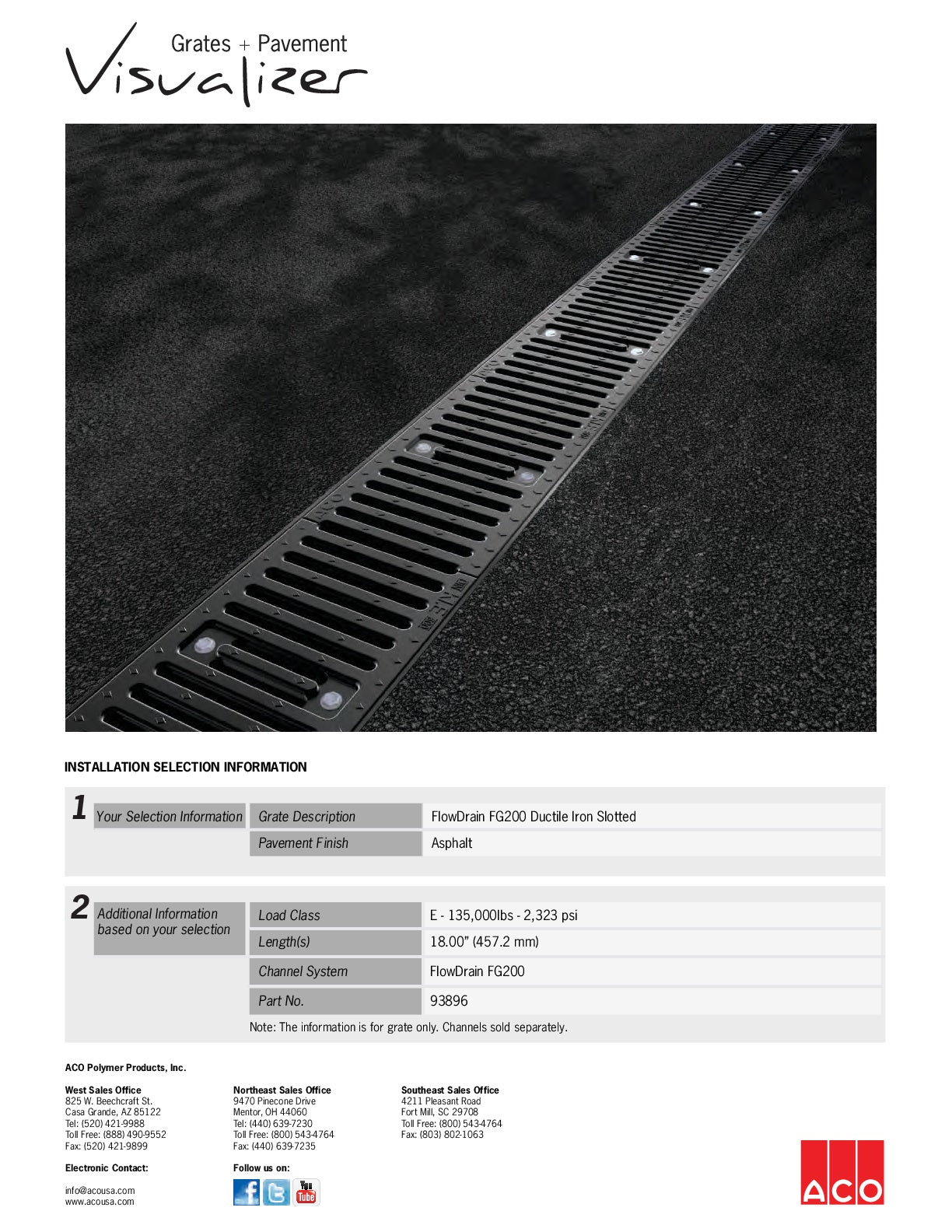 Trinchera - Rejilla Prefabricada de 8" Modelo Hierro Dúctil Ranurado, Marca Aco México, Quima, FG200, Distribuidor autorizado, Proveedor autorizado, Hoja tecnica, Ficha tecnica, Hoja seguridad