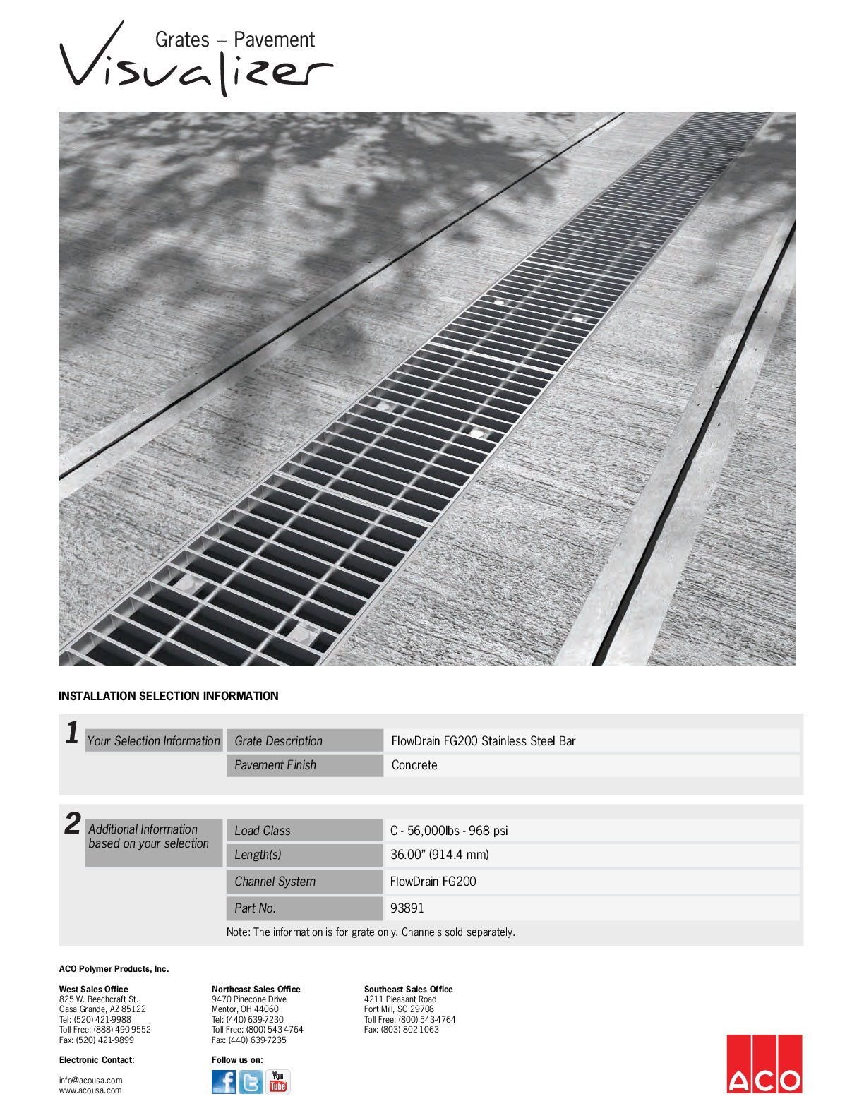 Trinchera - Rejilla Prefabricada de 8" Modelo Barra Acero Inoxidable, Marca Aco México, Quima, fg200, Distribuidor autorizado, Proveedor autorizado, Hoja tecnica, Ficha tecnica, Hoja seguridad