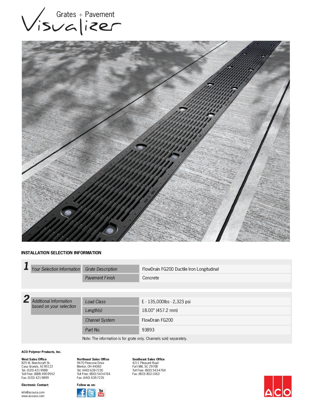 Trinchera - Rejilla Prefabricada de 8" Modelo Hierro Dúctil Longitudinal, Marca Aco México, Quima, FG200, Distribuidor autorizado, Proveedor autorizado, hoja tecnica, Ficha tecnica, Hoja seguridad