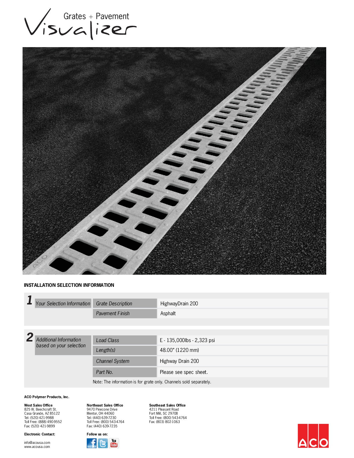 Trinchera - Rejilla Prefabricada de 8" Modelo HighwayDrain, Marca Aco México, Quima, HD200, Distribuidor autorizado, Proveedor autorizado, Hoja tecnica, Ficha tecnica, Hoja seguridad