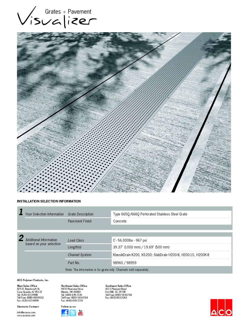 Trinchera - Rejilla Prefabricada de 8" Modelo Acero Inoxidable Perforado, Marca Aco México, Quima, 665Q, Proveedor autorizado, Distribuidor autorizado, Hoja tecnica, Ficha tecnica, Hoja seguridad