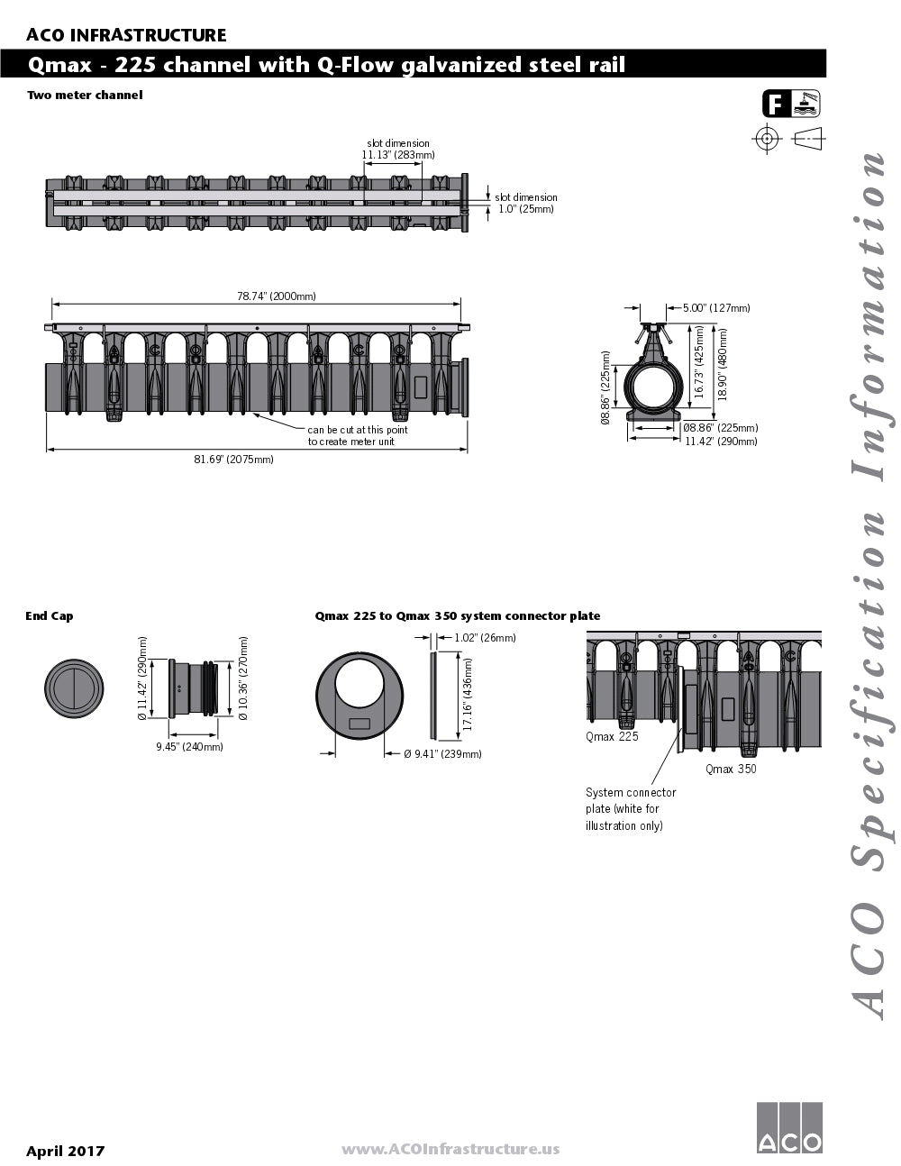 Trinchera-Rejilla Prefabricada de 2" Modelo Qmax Q Flow Galvanized Steel Top, Marca Aco Mexico, Quima, 32802 HT, Distribuidor autorizado, Proveedor autorizado, Hoja tecnica, Ficha tecnica, Hoja seguridad