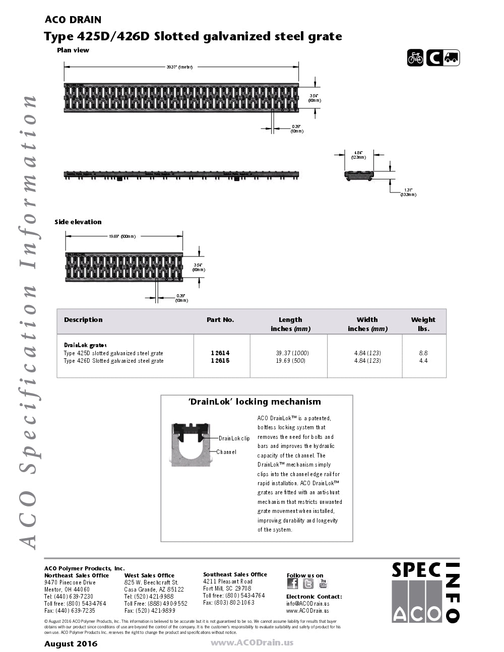 Trinchera - Rejilla Prefabricada de 4" Modelo Acero Galvanizado Ranurado, Marca Aco Mexico, Quima, 425D, Distribuidor autorizado, Proveedor autorizado, Hoja tecnica, Ficha tecnica, Hoja seguridad
