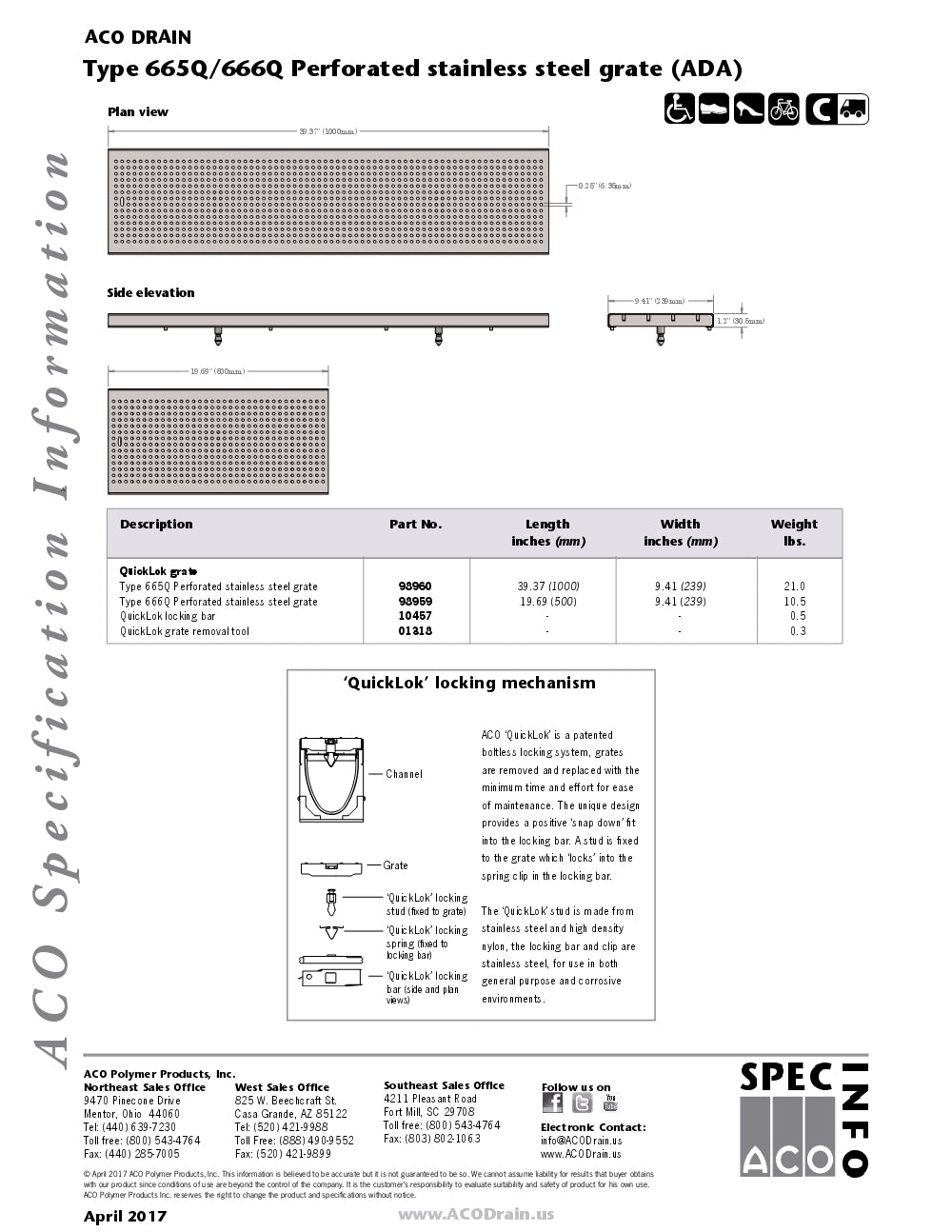 Trinchera - Rejilla Prefabricada de 8" Modelo Acero Inoxidable Perforado, Marca Aco México, Quima, 665Q, Proveedor autorizado, Distribuidor autorizado, Hoja tecnica, Ficha tecnica, Hoja seguridad