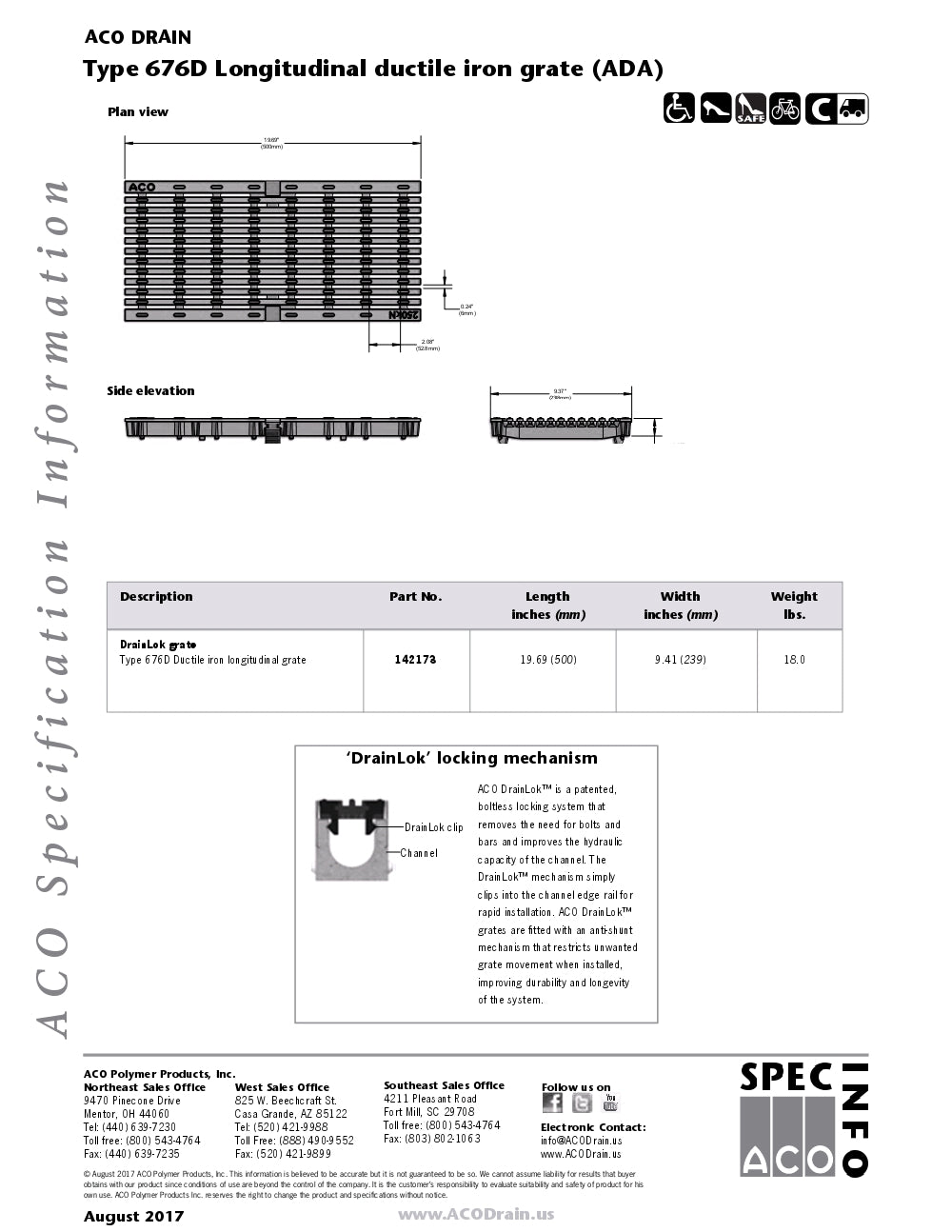 Trinchera - Rejilla Prefabricada de 8" Modelo Longitudinal Hierro Ductil, Marca Aco México, Quima, 676D, Proveedor autorizado, Distribuidor autorizado, Hoja tecnica, Ficha tecnica, Hoja seguridad