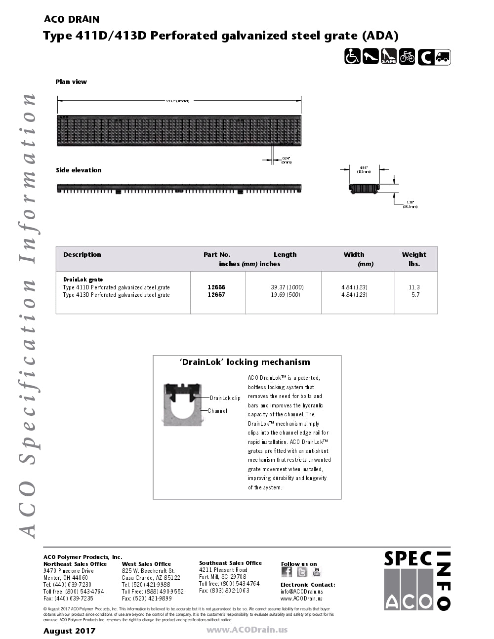 Trinchera - Rejilla Prefabricada de 4" Modelo Acero Galvanizado Perforado, Marca Aco México, Quima, 411D/413D, Distribuidor autorizado, Proveedor autorizado, Hoja tecnica, Ficha tecnica, Hoja seguridad