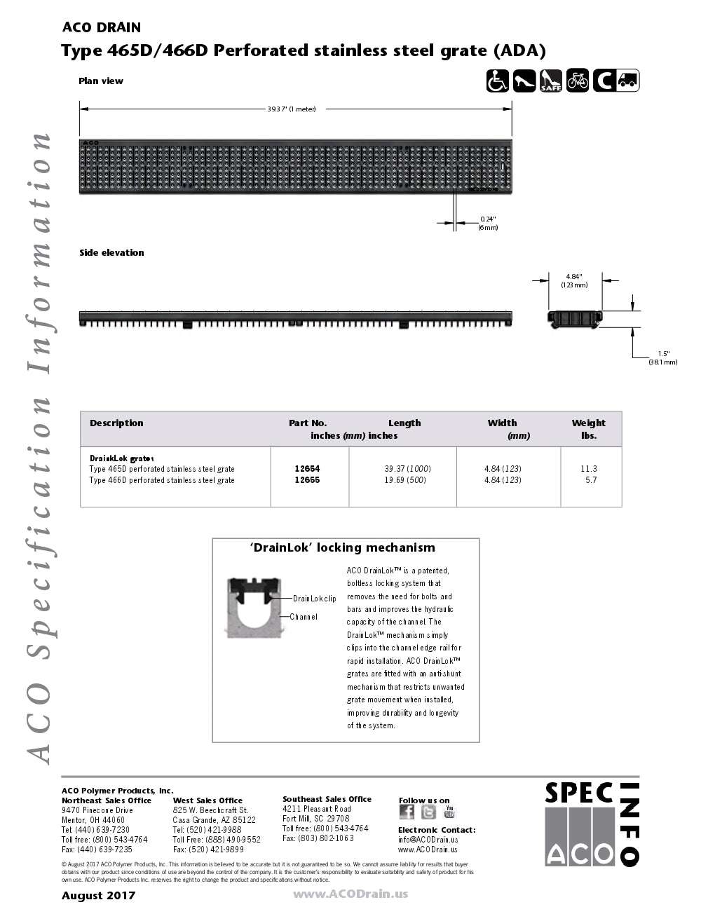 Trinchera - Rejilla Prefabricada de 4" Modelo Acero Inoxidable Perforado, Marca Aco México, Quima, 465D-466D, Distribuidor autorizado, Proveedor autorizado, Hoja de seguridad, Hoja tecnica, Ficha tecnica