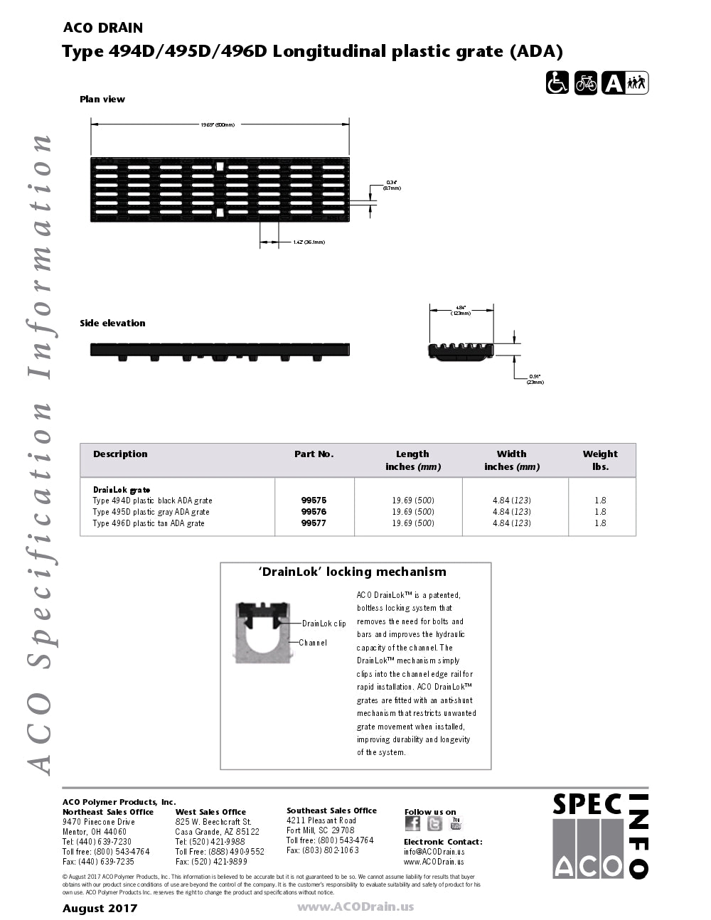 Trinchera Prefabricada de 4" Modelo Longitudinal Plástico Gris, Marca Aco México, Quima, 495D, Distribuidor autorizado, Proveedor autorizado, Hoja tecnica, Ficha tecnica, Hoja seguridad