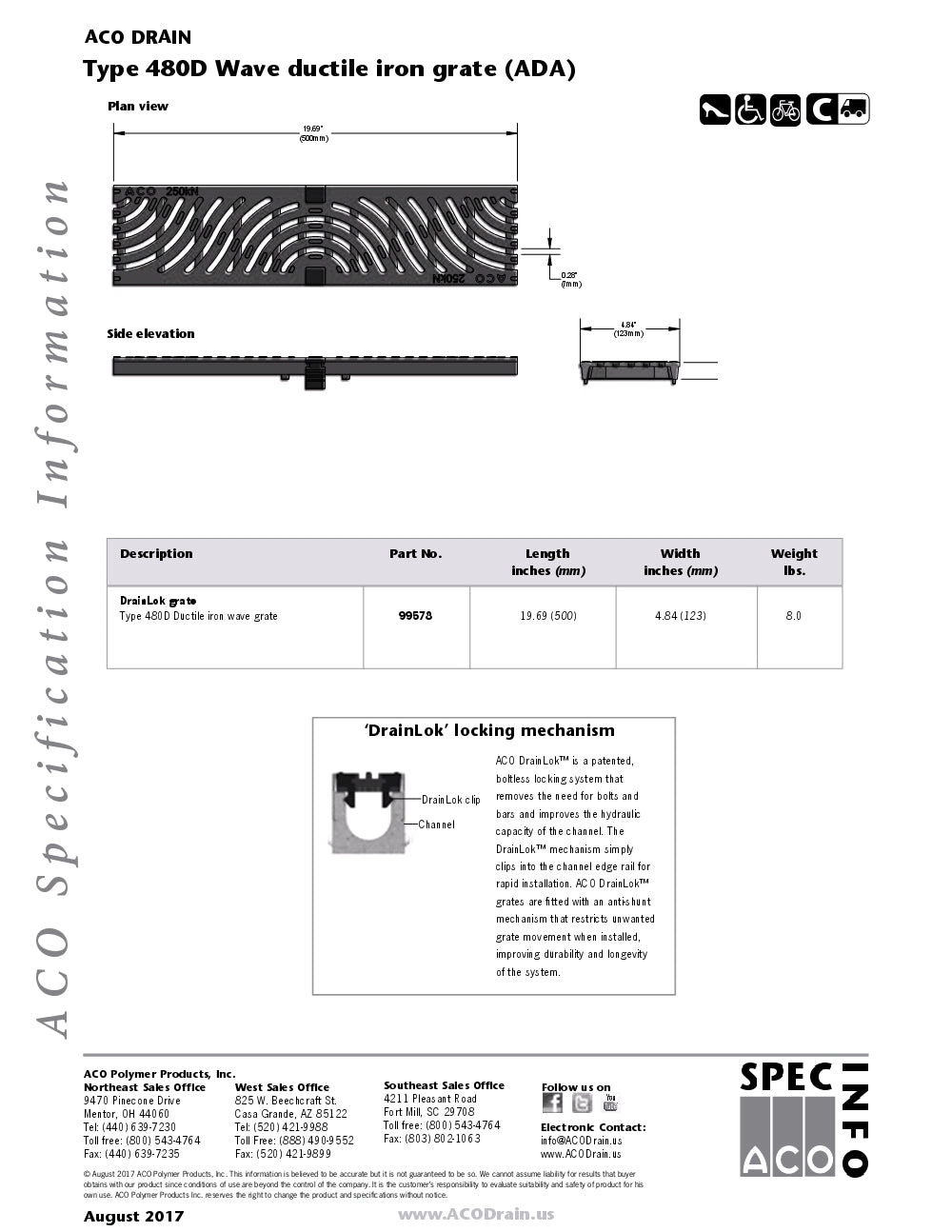 Trinchera - Rejilla Prefabricada de 4" Modelo Hierro Dúctil Tipo Ola, Marca Aco México, Quima, 480D, Distribuidor autorizado, Proveedor autorizado, Hoja tecnica, Ficha tecnica, Hoja seguridad