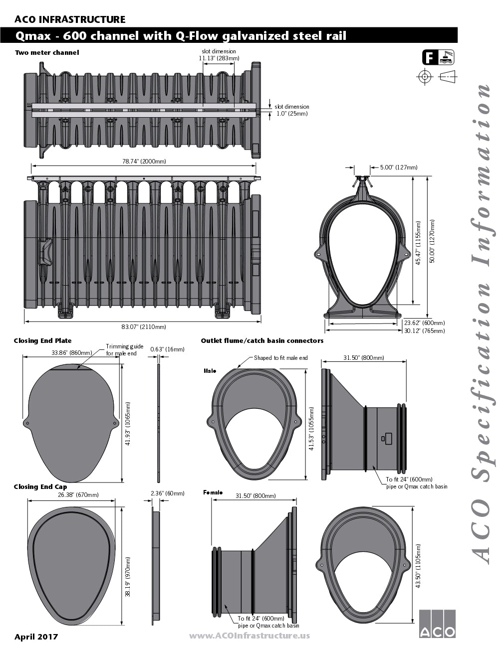 Trinchera-Rejilla Prefabricada de 2" Modelo Qmax Q Flow Galvanized Steel Top, Marca Aco Mexico, Quima, 32802 HT, Distribuidor autorizado, Proveedor autorizado, Hoja tecnica, Ficha tecnica, Hoja seguridad