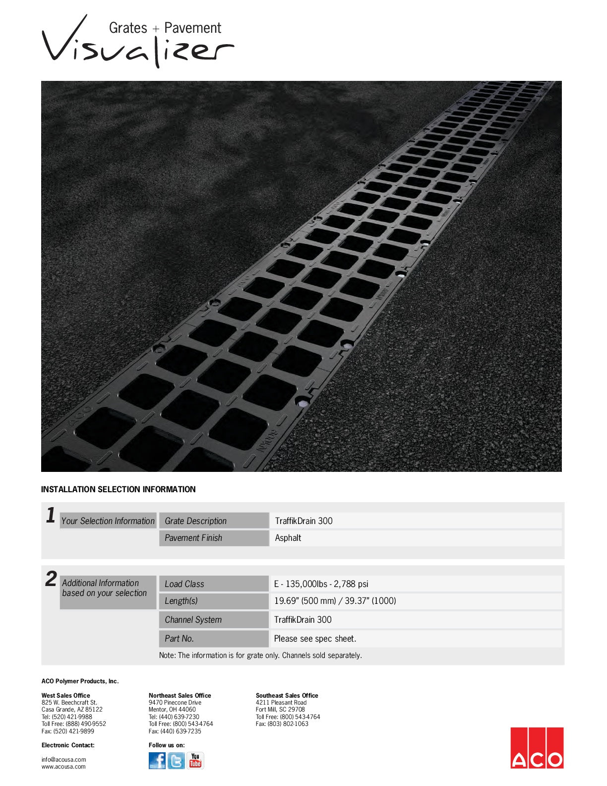 Trinchera - Rejilla Prefabricada de 12" Modelo TraffikDrain 300, Marca Aco México, Quima, TD300, Distribuidor autorizado, Proveedor autorizado, Hoja tecnica, Ficha tecnica, Hoja seguridad