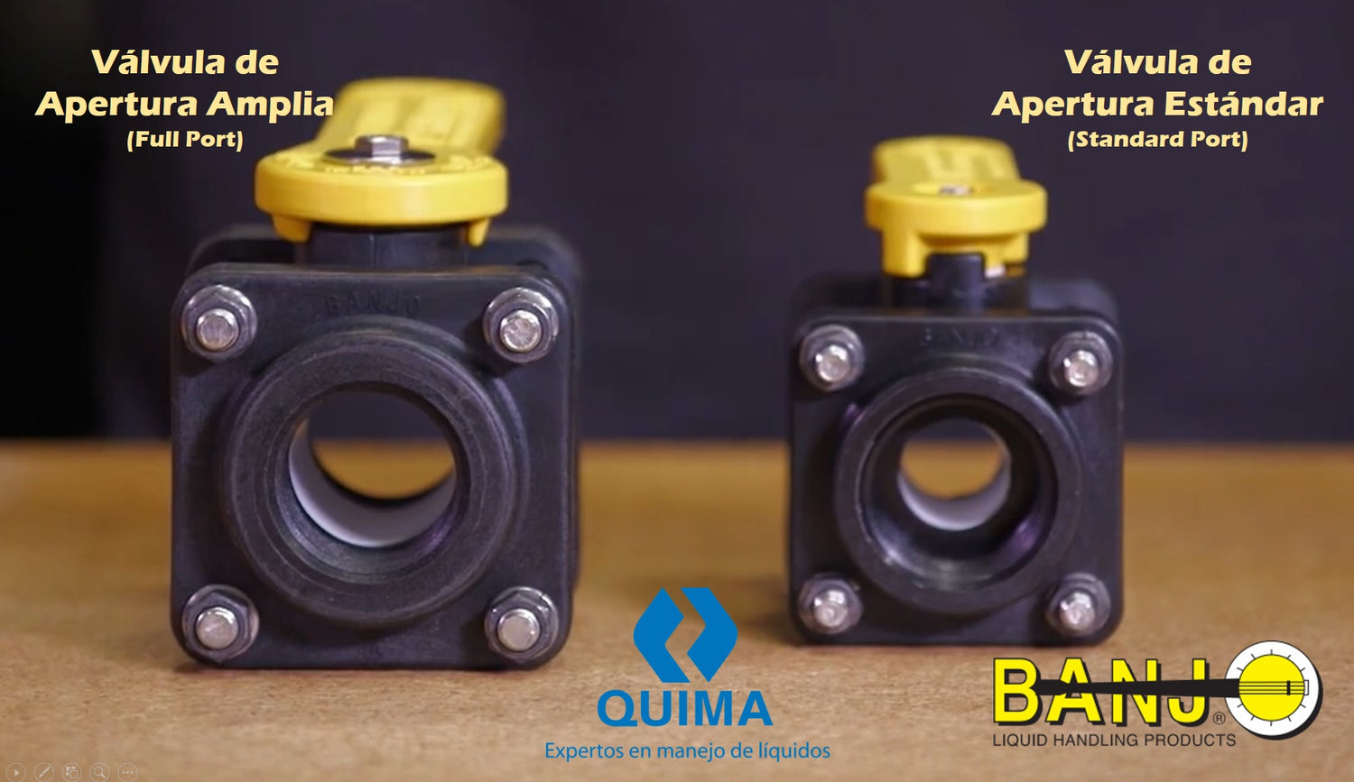 Cual es la diferencia entre una Válvula de Apertura Amplia y Apertura Estándar Marca Banjo, Full Port vs Estandard Port, comparativo Banjo Mexico Quimq