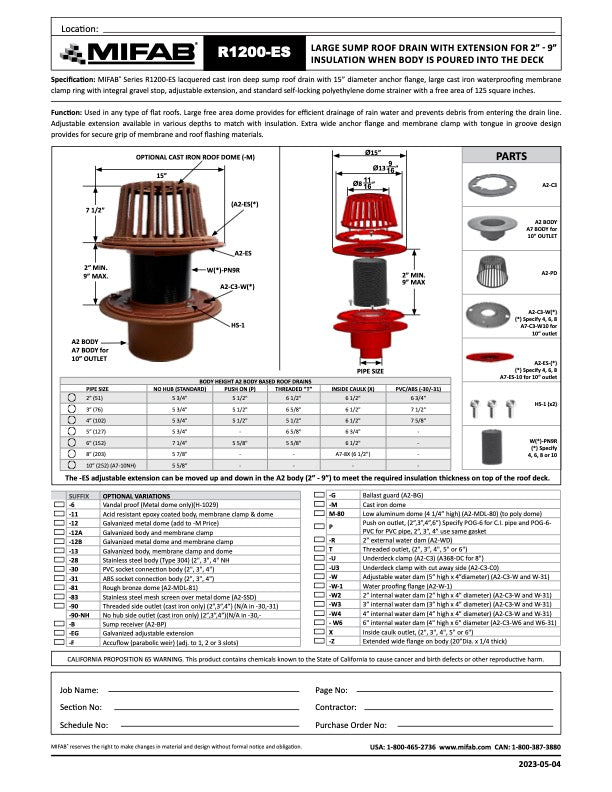 Coladera para Techo con extensión de 2” - 9”