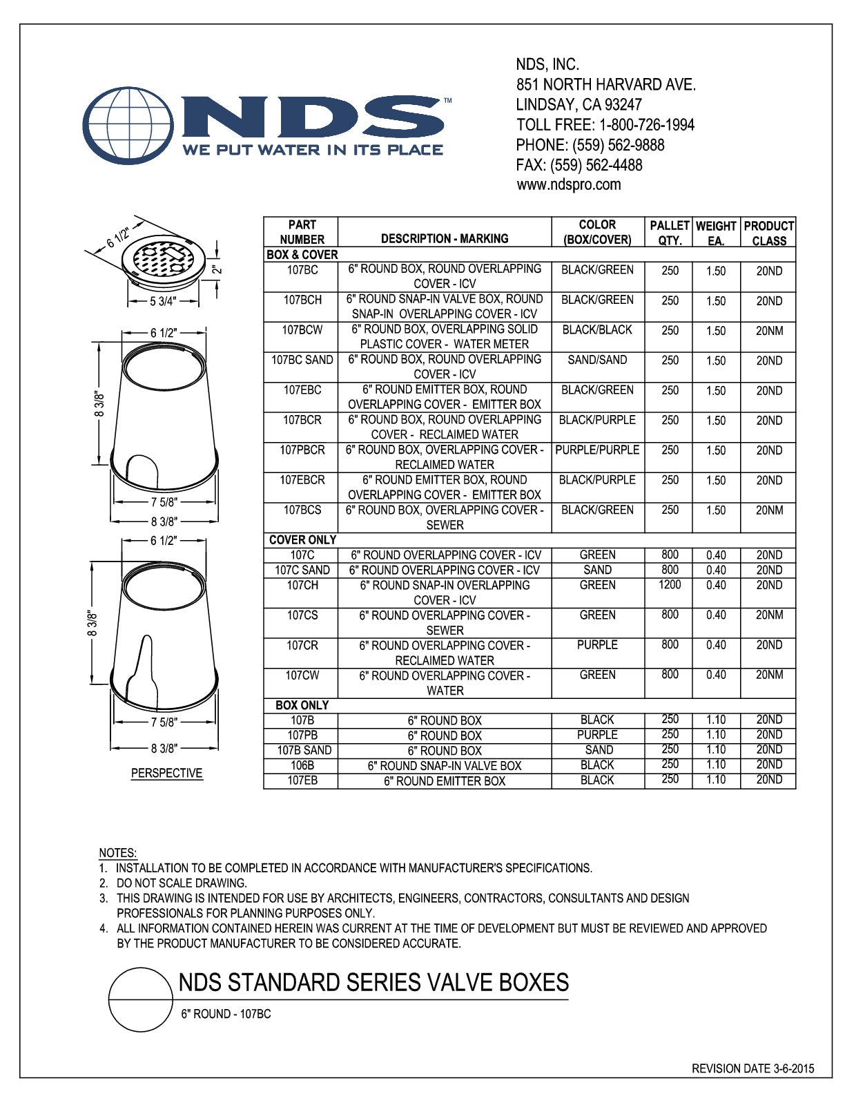 Caja de Registro para Válvulas Redonda de 6", Marca NDS México, Distribuidor autorizado, Proveedor autorizado, Quima, 107BCS, Hoja técnica, Ficha técnica, Hoja seguridad