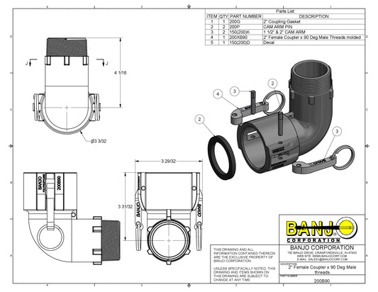 Conexion Hembra y Rosca Macho de 90°, Marca Banjo México, Quima, 200B90, Distribuidor autorizado, Proveedor autorizado, Hoja tecnica, Hoja seguridad, Ficha tecnica