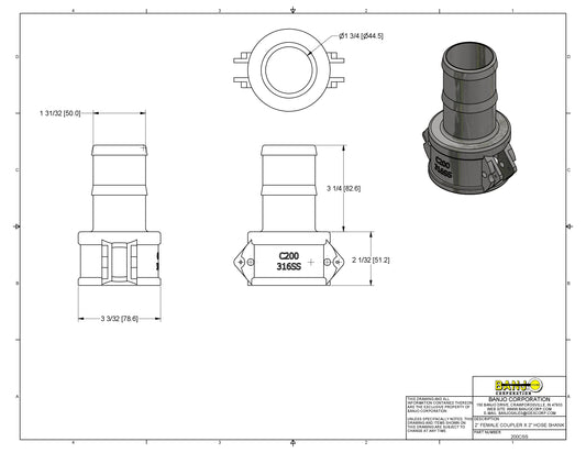 Conexión Rápida Hembra con Espiga para Manguera Tipo C de Acero Inoxidable, Marca Banjo México, Quima, 200CSS, Distribuidor autorizado, Proveedor autorizado, Hoja tecnica, Ficha tecnica, Hoja seguridad