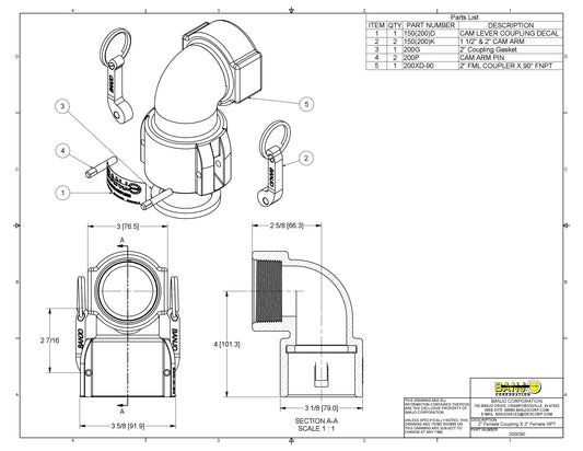 Conexión Hembra con Rosca Hembra de 90° Tipo D, Marca Banjo México, Quima, 200D90, 150D90, Distribución autorizada, Proveedor autorizado, Hoja tecnica, Ficha tecnica, Hoja seguridad