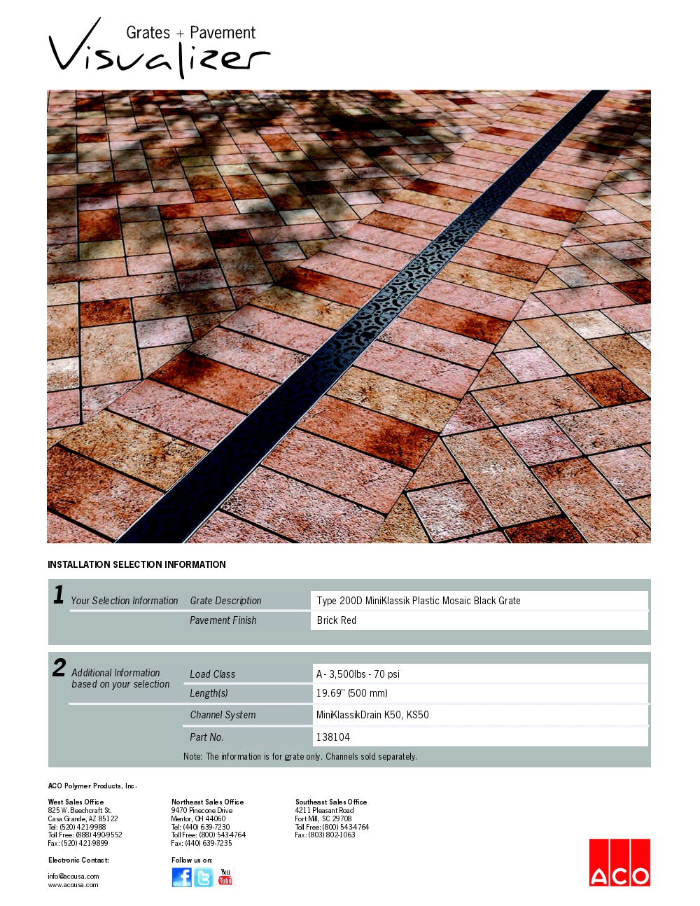 Trinchera - Rejilla Prefabricada de 2" Modelo Mosaic Plastic Black Marca Aco Mexico Quima 200D Distribuidor Autorizado Proveedor Autorizado Hoja de Seguiridad Ficha Tecnica Hoja Tecnica