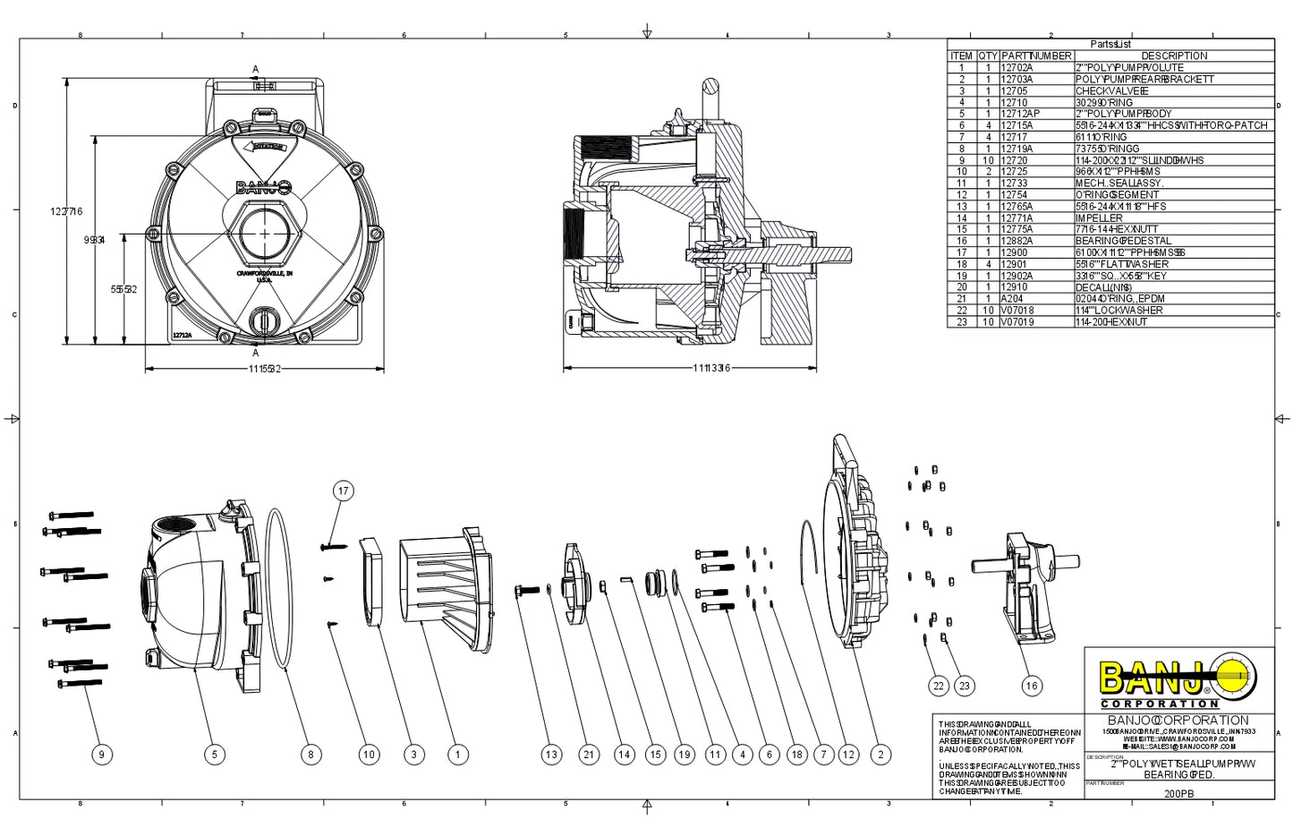 Bomba Centrifuga de 1/2" y 2" con rotor de 3 o 5 aspas marca Banjo México, quima.com, 200PB 205PB, Distribuidor autorizado, Proveedor autorizado, Hoja técnica, Ficha técnica