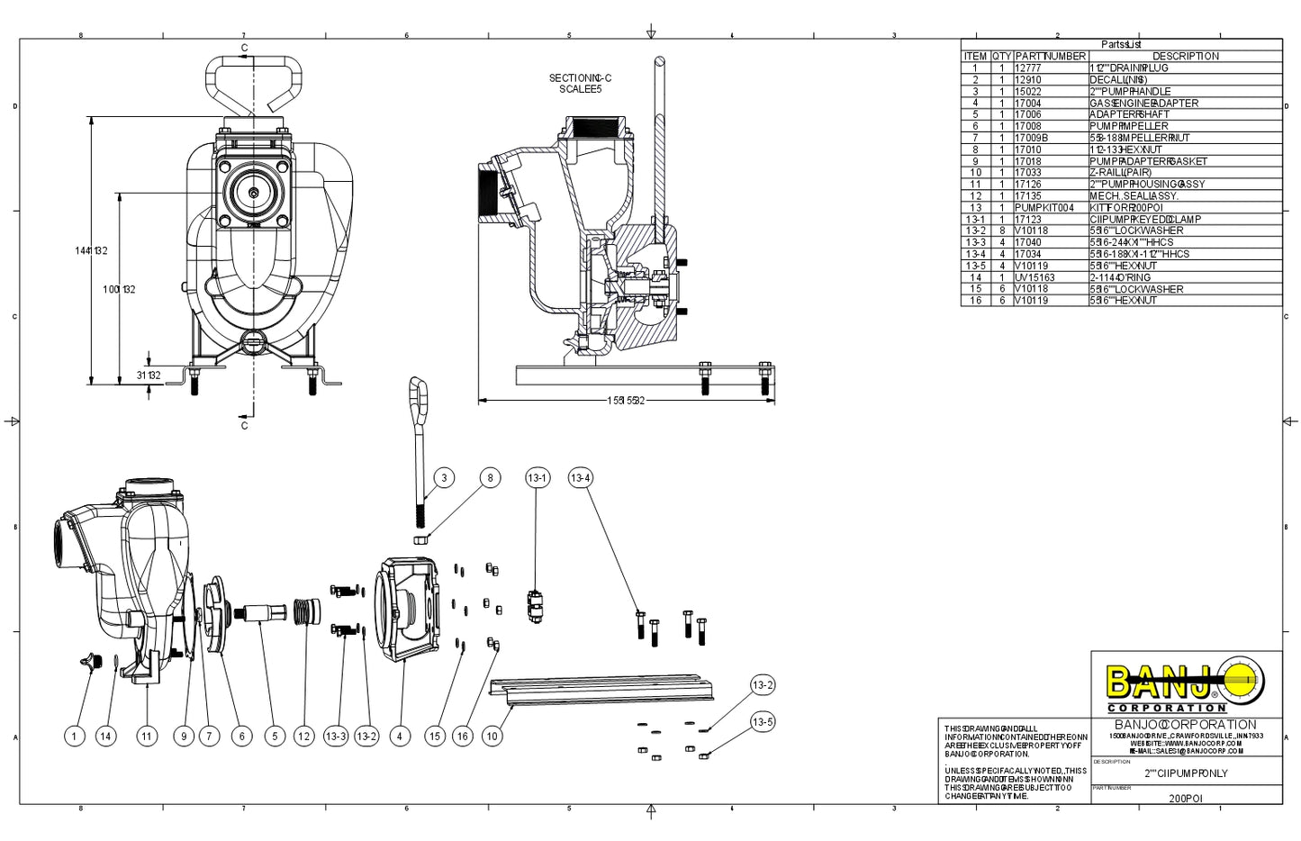 Bomba Centrifuga de 2" en Hierro Fundido solo Carcasa marca Banjo, Quima.com, quima , 200POI, Hoja Técnica, Ficha tecnica, Hoja de seguridad, Hoja tecnica