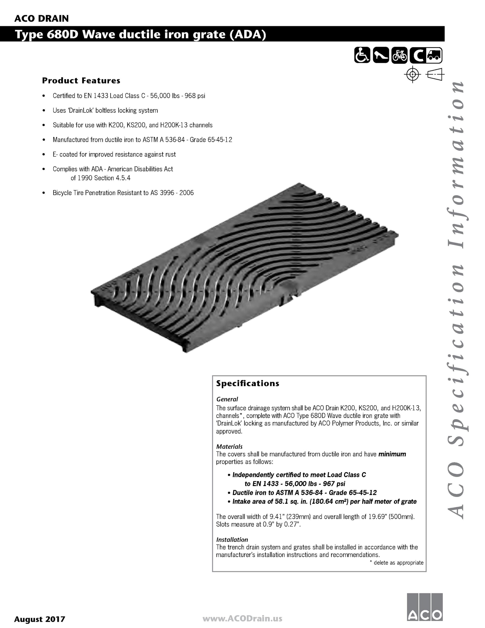 Trinchera Prefabricada de 8" Modelo Hierro Dúctil Forma de Ola, Marca Aco México, Quima, 680D, Proveedor autorizado, Distribuidor autorizado, Ficha tecnica, Hoja tecnica, Hoja seguridad