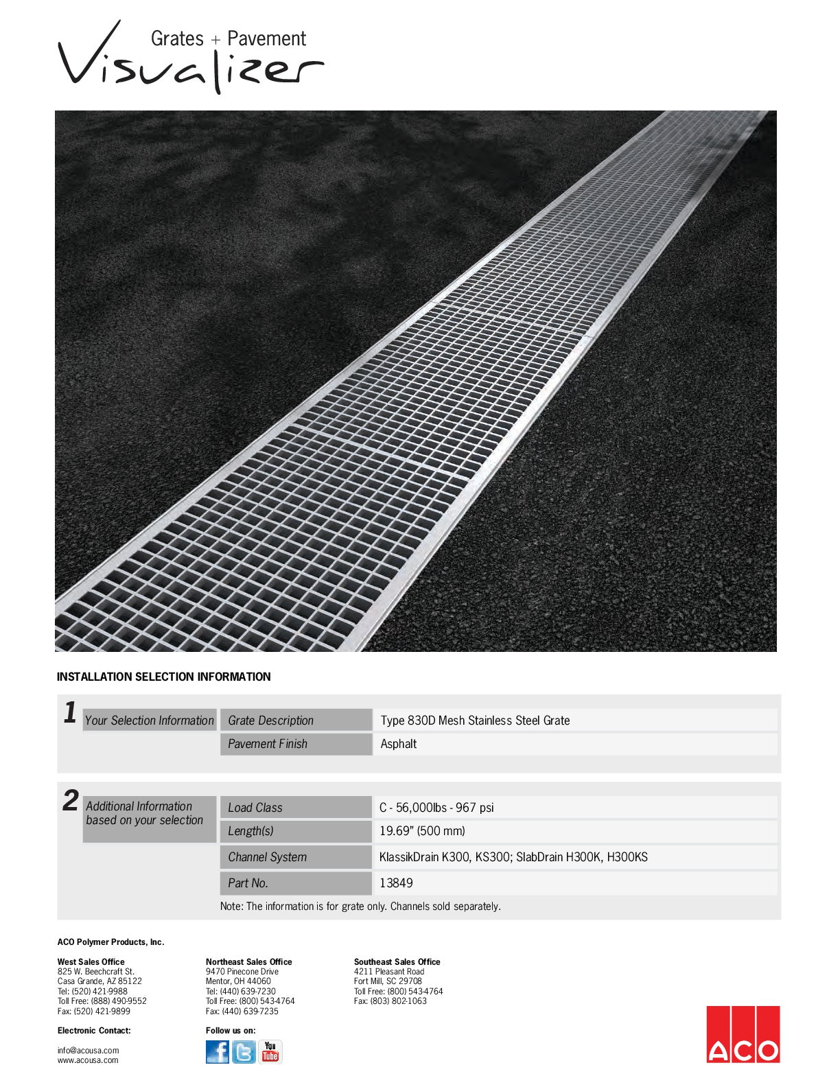 Trinchera - Rejilla Prefabricada de 12" Modelo Malla Acero Inoxidable, Marca Aco México, Quima, 830D, Distribuidor autorizado. Proveedor autorizado, Hoja tecnica, Hoja seguridad, Ficha tecnica 