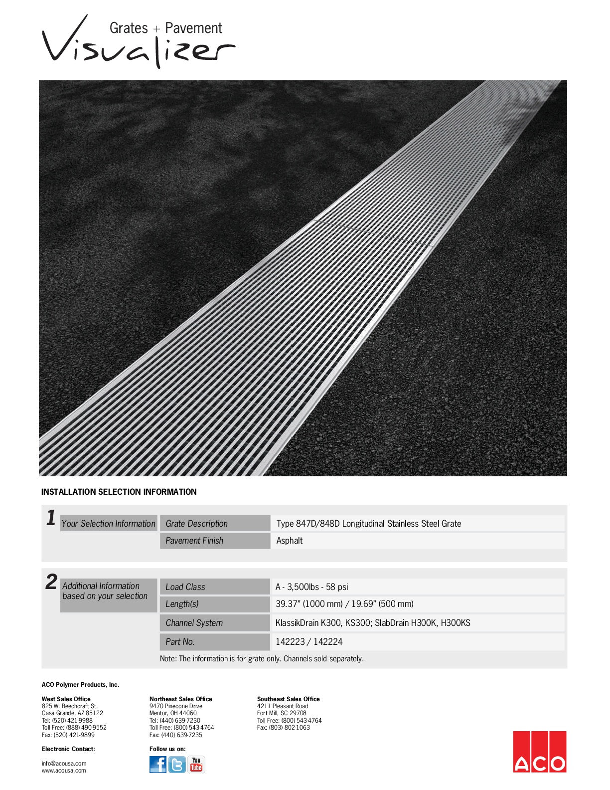 Trinchera - Rejilla Prefabricada de 12" Modelo Acero Inoxidable Longitudinal, Marca Aco México, Quima, 847D-848D, Distribuidor autorizado, Proveedor autorizado, Hoja tecnica, Ficha tecnica, Hoja seguridad 