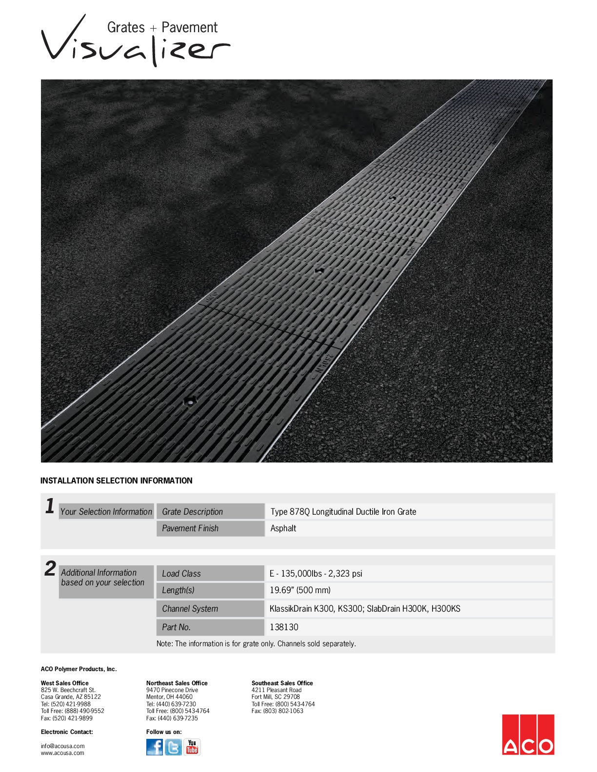 Trinchera - Rejilla Prefabricada de 12" Modelo Hierro Dúctil Longitudinal, Marca Aco México, Quima, Distribuidor autorizado, Proveedor autorizado, Hoja tecnica, Ficha tecnica, Hoja seguridad