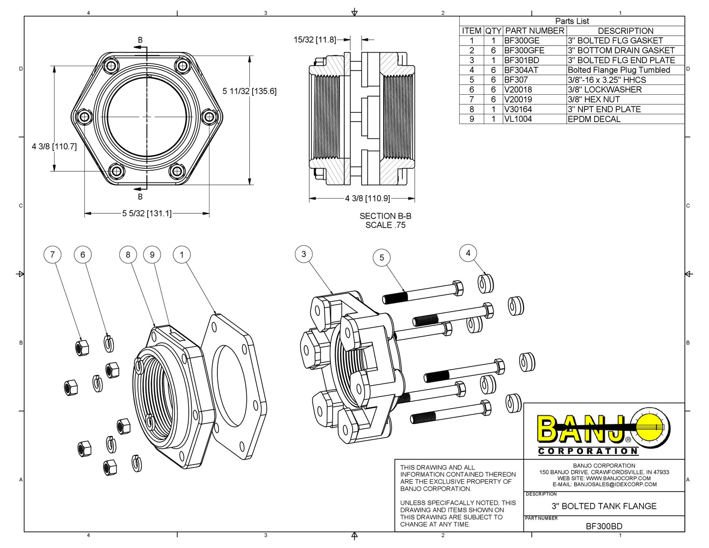 Conexión Hexagonal para Vaciado Inferior Atornillada, Marca Banjo México, Quima, BF300BD, Distribuidor autorizado, Proveedor autorizado, Hoja tecnica, Ficha tecnica, Hoja seguridad