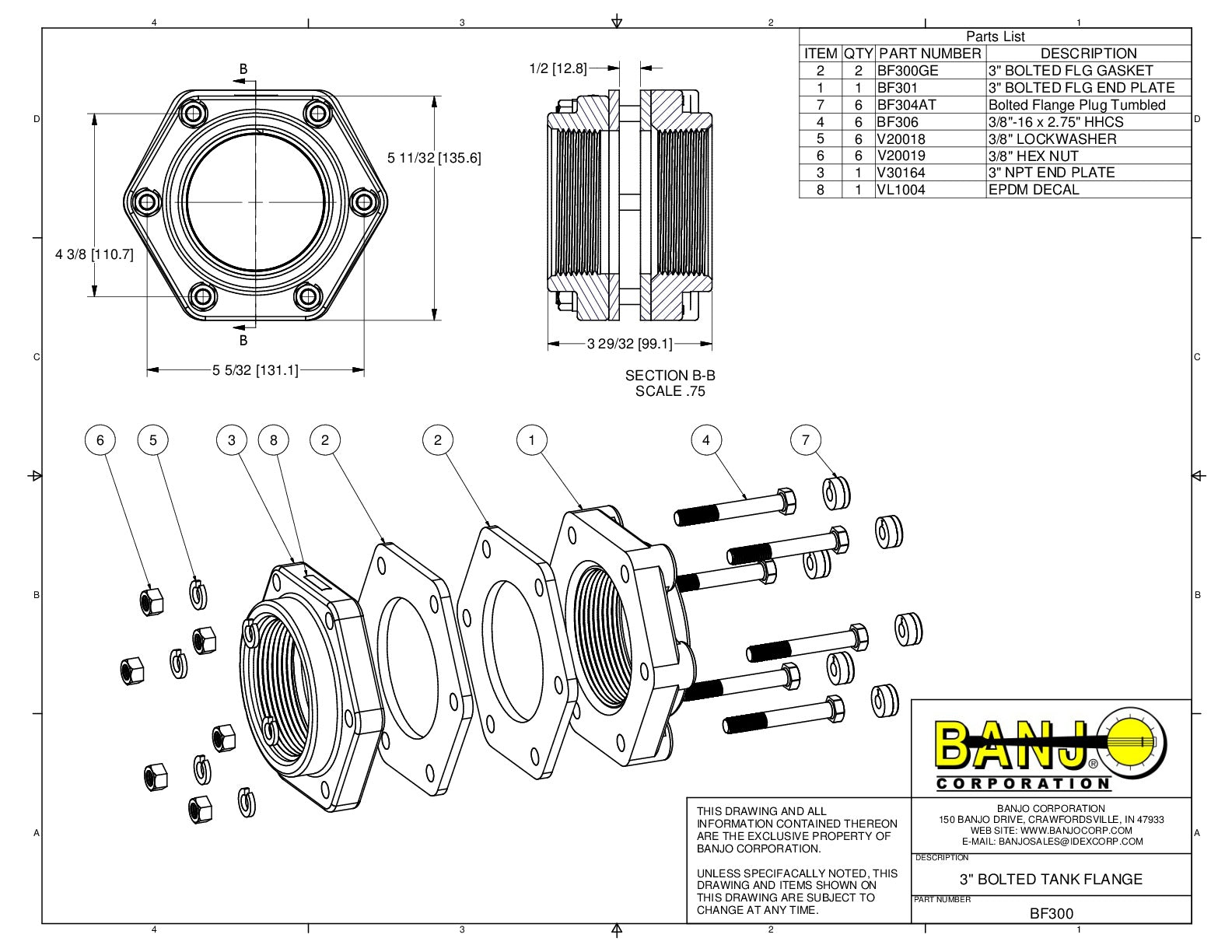 Conexión Hexagonal Bulkhead para Tanque de Polipropileno, Marca Banjo México, Quima, BF300, Distribución autorizada, Proveedor autorizado, Hoja tecnica, Ficha tecnica, Hoja seguridad