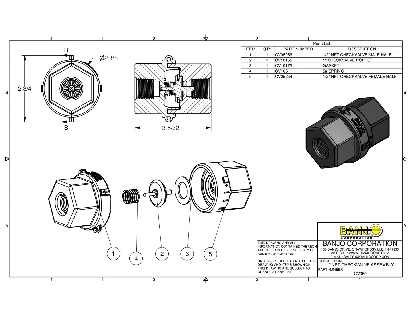 Válvula Check 1/2", Marca Banjo México, Proveedor autorizado, Distribuidor autorizado, Quima, CV050, Hoja de seguridad, Hoja técnica, Ficha técnica 