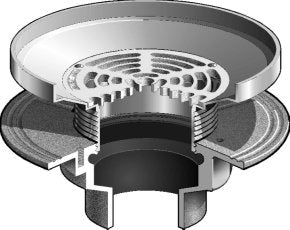 Coladera de Piso con Rejilla Circular y Embudo Extendido para Membrana marca Mifab, Quima.com, F1100-C-ER