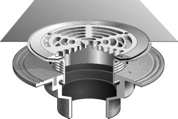 Coladera de Piso con Rejilla Circular y Sujetador de Membrana Superficial marca Mifab, Quima.com, F1100-FC