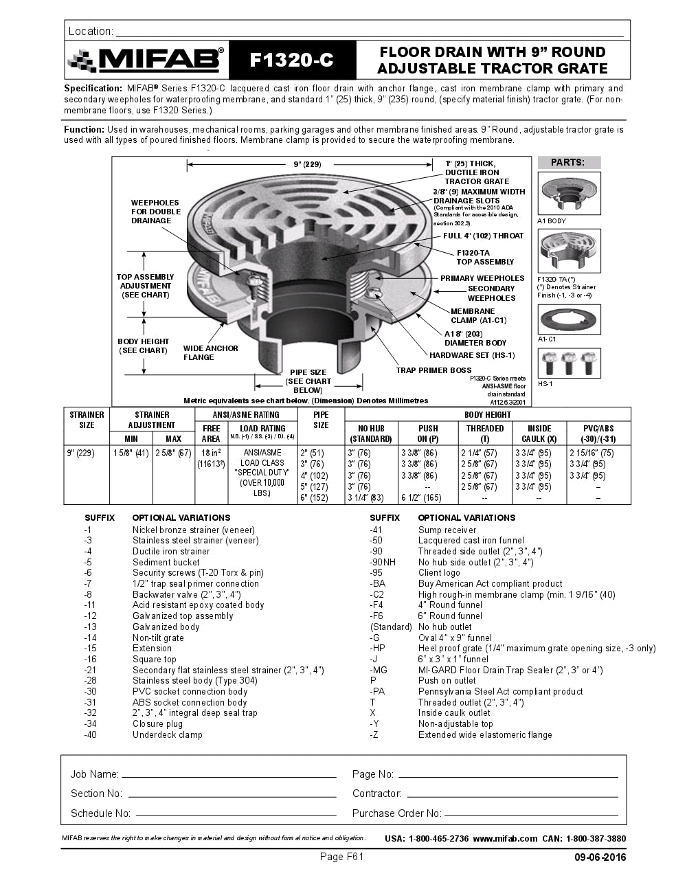 Coladera de Piso con Rejilla Circular Removible de 9" amplia cavidad marca Mifab México, Quima, F1320-C , Distribuidor Autorizado, Proveedor Autorizado , Hoja Tecnica, Hoja de Segirdad, Ficha Tecnica