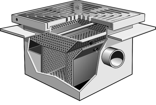 Coladera de Piso con Rejilla Cuadrada y Recolector de Basura marca Mifab, Quima.com, F1560