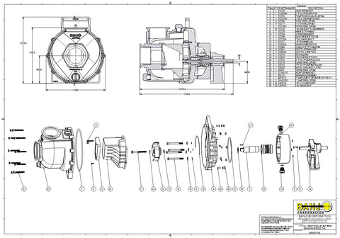 Bomba Centrifuga de 3" con Manifold y Rotor de 4 Aspas y Sello Humedo marca Banjo, Quima.com, Quima, M220PBW, Hoja Tecnica
