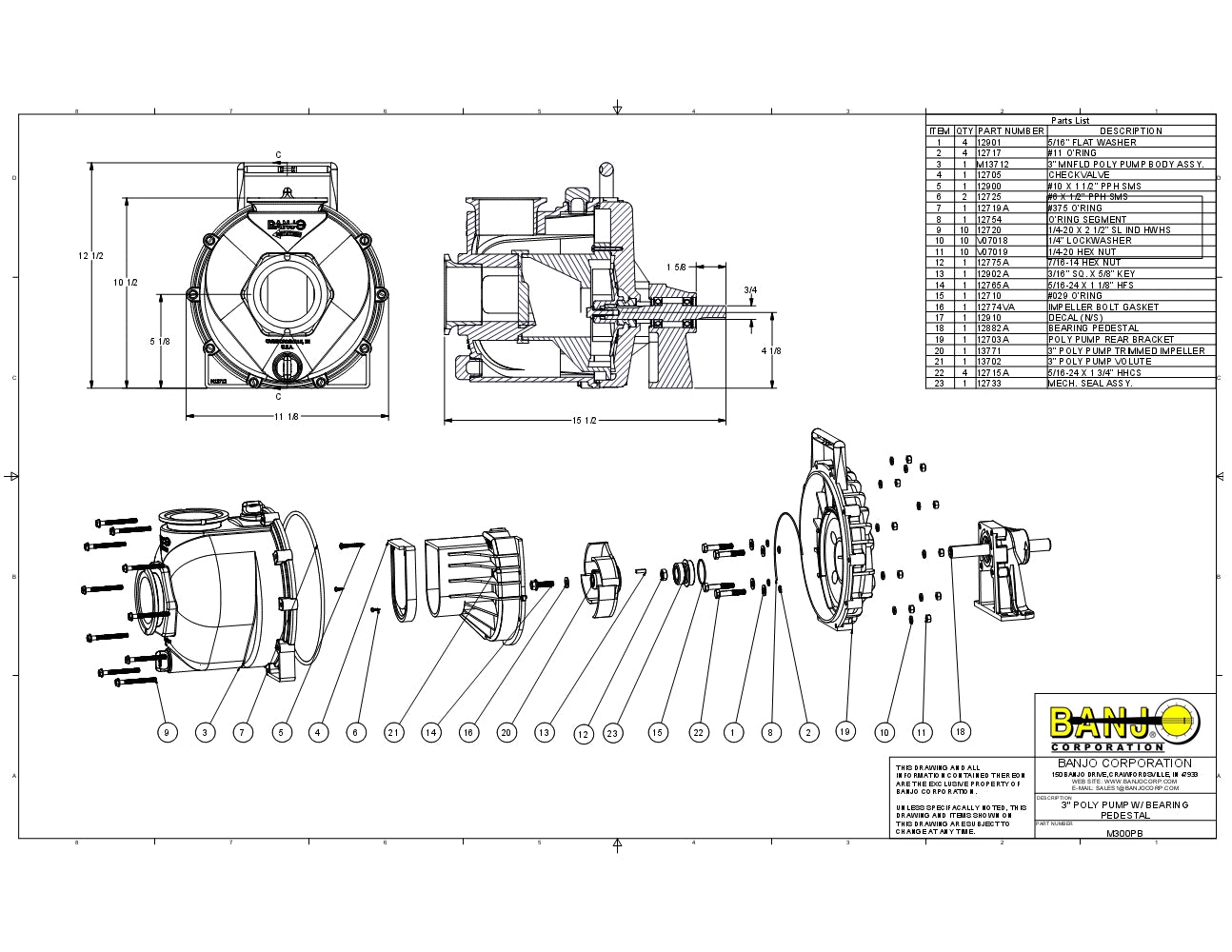 Bomba Centrifiga de 3" con Rotor de 4 Aspas marca Banjo Mexico, Quima.com, 300PB, Distribuidor autorizado, Proveedor autorizado, Hoja Técnica, Ficha técnica, Hoja seguridad