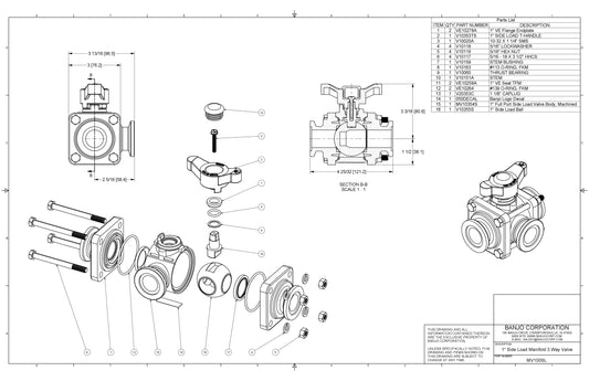  Válvula Manifold de Tres Vías con Salida Lateral de 1", Marca Banjo Mexico, Quima, MV100SL, Proveedor autorizado, Distribuidor autorizado, Hoja tecnica, Ficha tecnica, Hoja seguridad