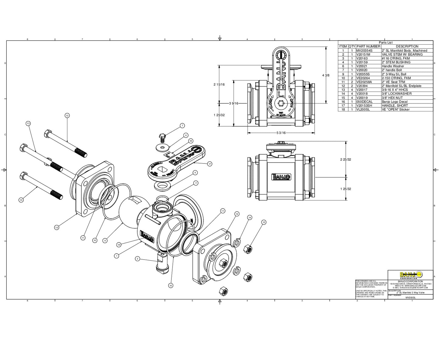 Válvula Manifold de Tres Vías con Salida Lateral de 2", Marca Banjo México, Quima, MV200SL, Proveedor autorizado, Distribuidor autorizado, Hoja tecnica, Ficha tecnica, Hoja seguridad